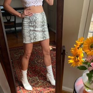 Faux patent leather snake print mini bodycon skirt